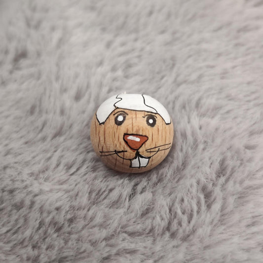 Hasen-Köpfchen aus Buchenholz – handbemalt im Eierschalen-Stil