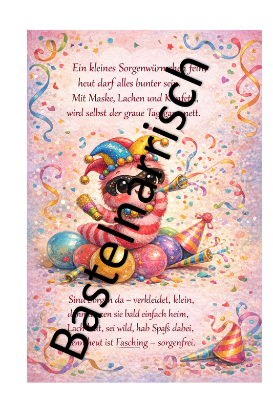 Spruchkärtchen für dein Sorgenwürmchen – Faschings-Edition 🎉
