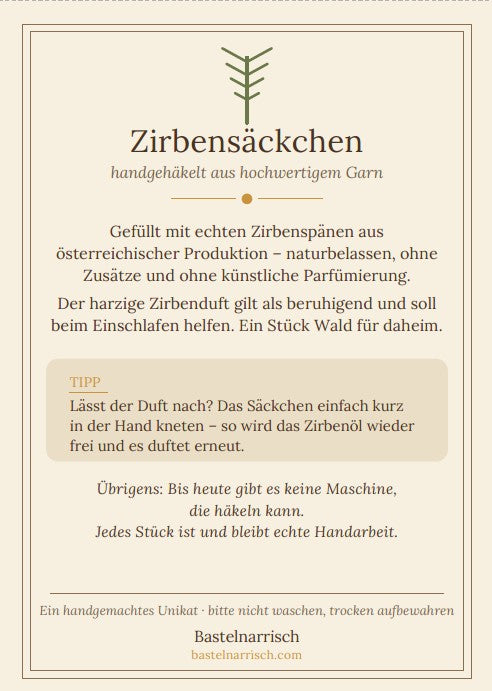 Zirbensäckchen – gehäkelt, mit Zirbenspänen befüllt, ca. 7-8 cm