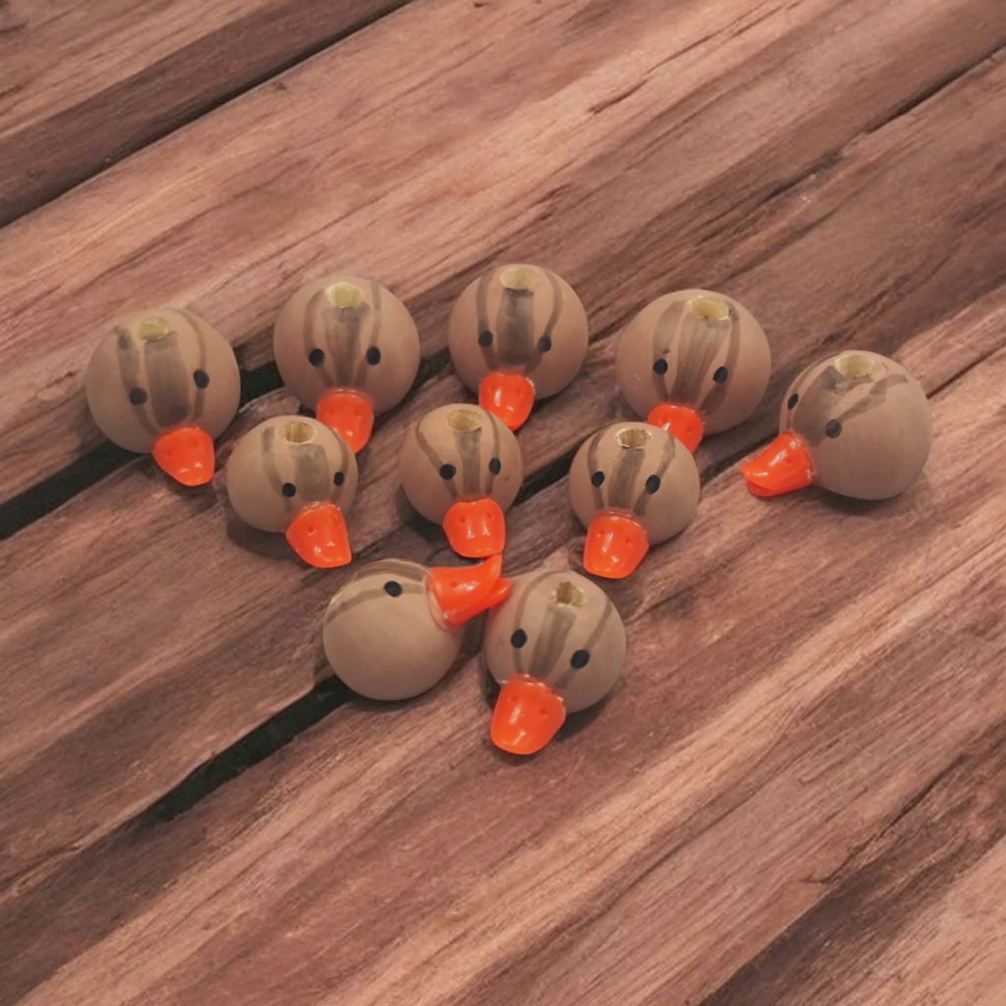 Stockenten-Holzköpfchen weiblich 2 cm & 2,5 cm mit Schnabel – Süße Wasserbewohnerinnen! 🦆💛