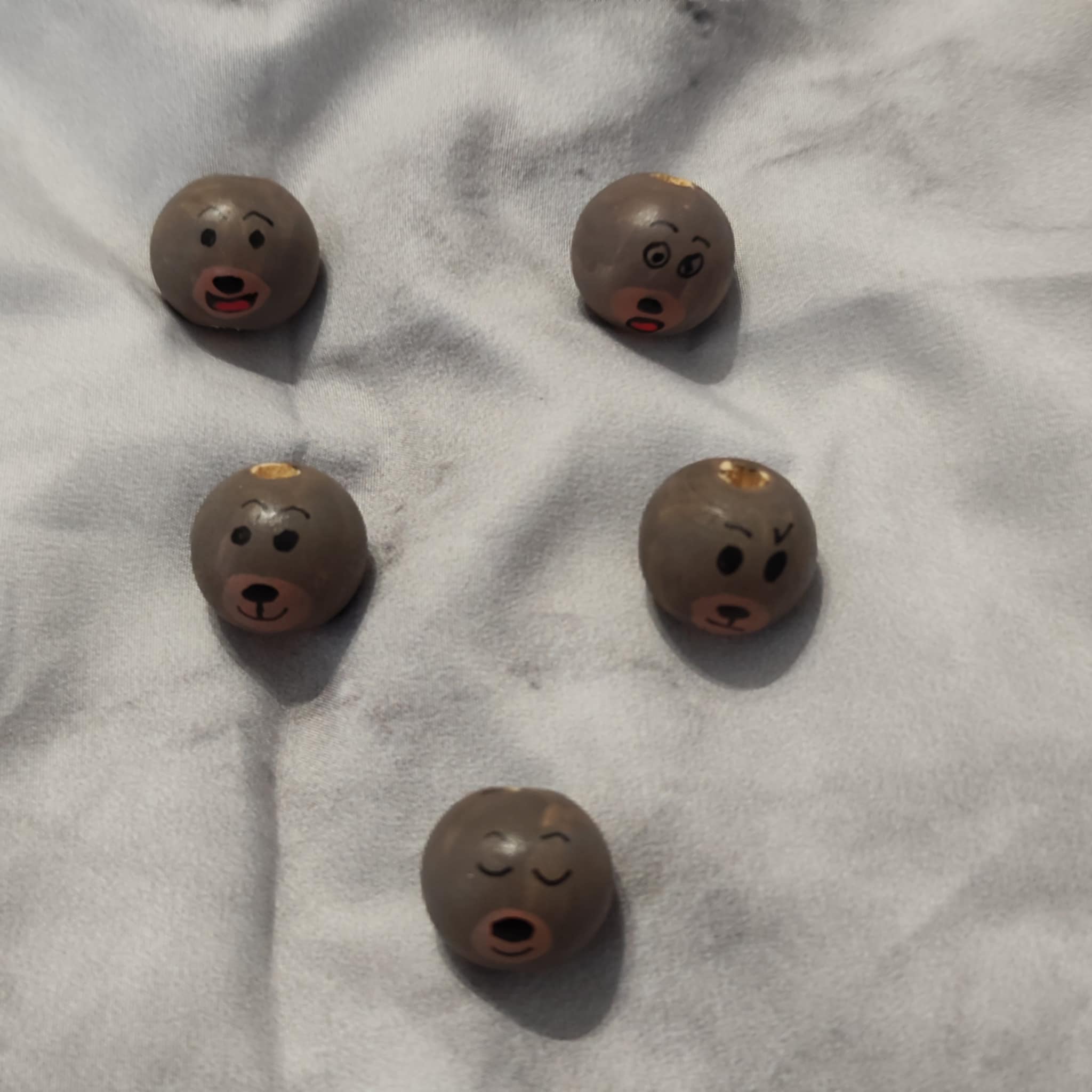 🐻 5er-Set Bärchenköpfe aus Holz – voll bemalt & mit Charakter