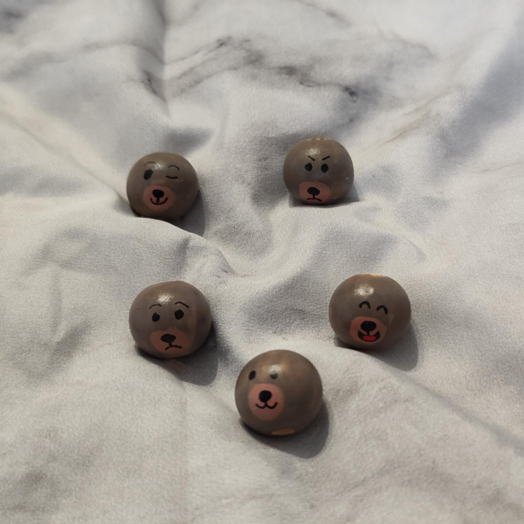 🐻 5er-Set Bärchenköpfe – verschiedene Gesichtsausdrücke, handbemalt