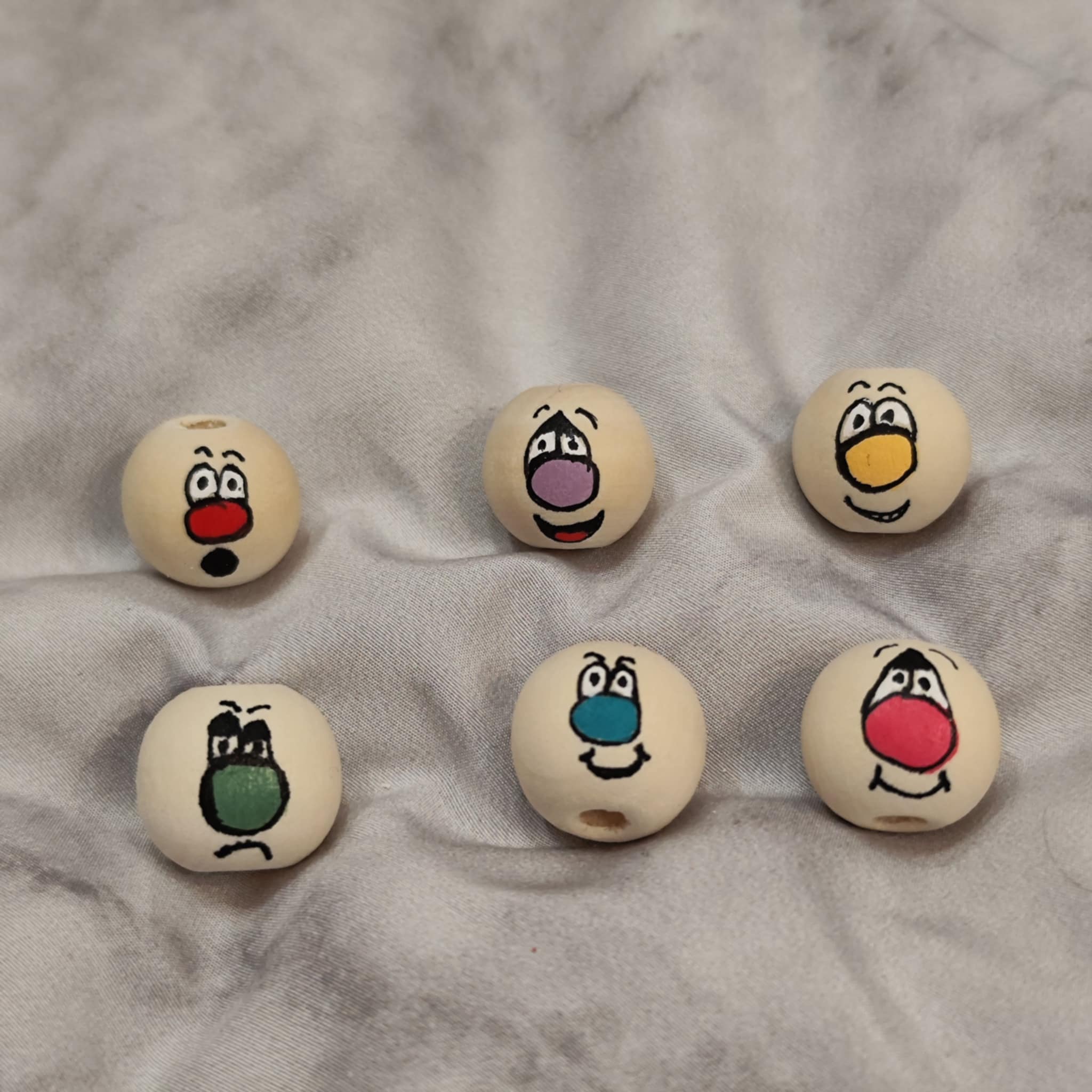 🎨 6er Set bunte Nasen Holzköpfchen – fröhlich, frech & farbenfroh