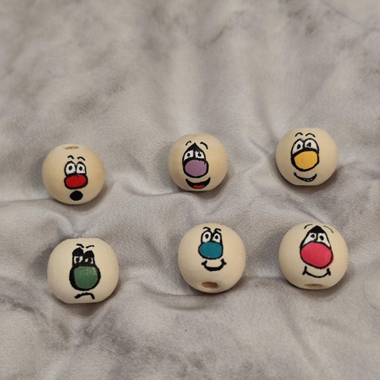 🎨 6er Set bunte Nasen Holzköpfchen – fröhlich, frech & farbenfroh