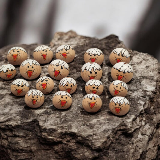 Küken-Köpfchen aus Buchenholz oder gelbe Vollbemalung – handbemalt mit Eierschale