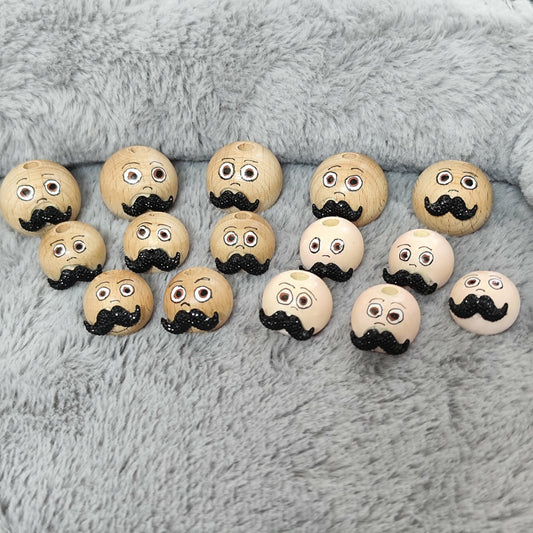 Nachschub! Gentleman – Handbemalte Holzköpfchen | Mit Glitzer-Schnurrbart