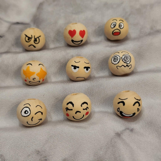 😜 9er-Set Lustige Holzköpfchen – Grimassen, Lacher & gute Laune