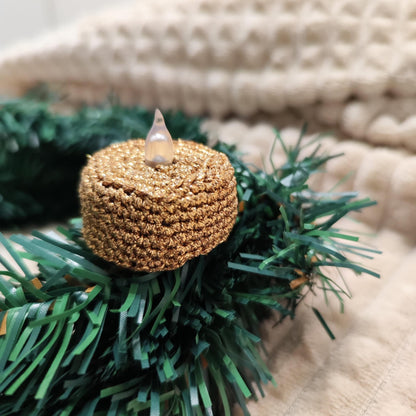 LED-Teelichter mit Glitzerwolle – handgehäkelt in Wunschfarbe