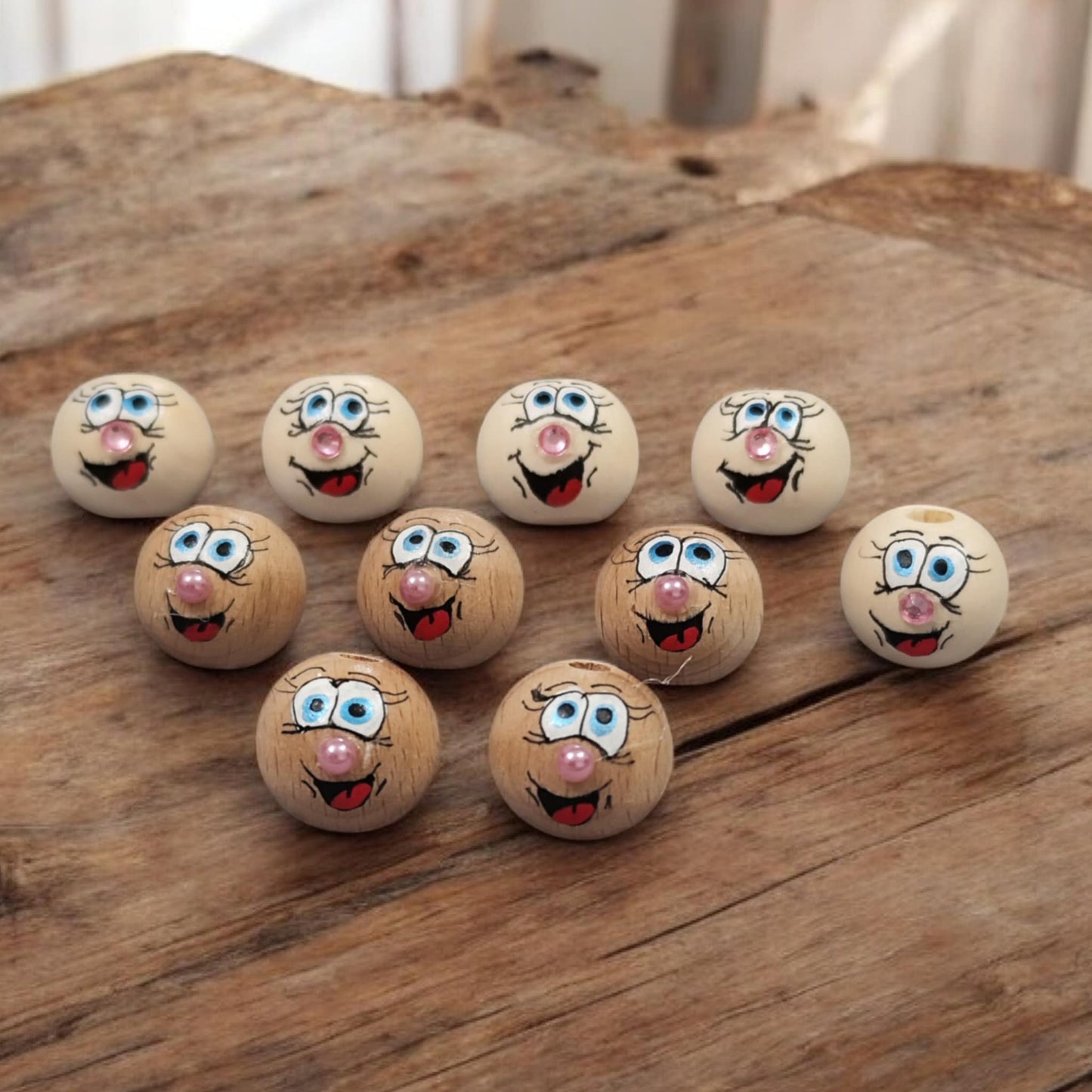 Glitzernasen Köpfchen aus Holz – handbemalt mit funkelnder Nase