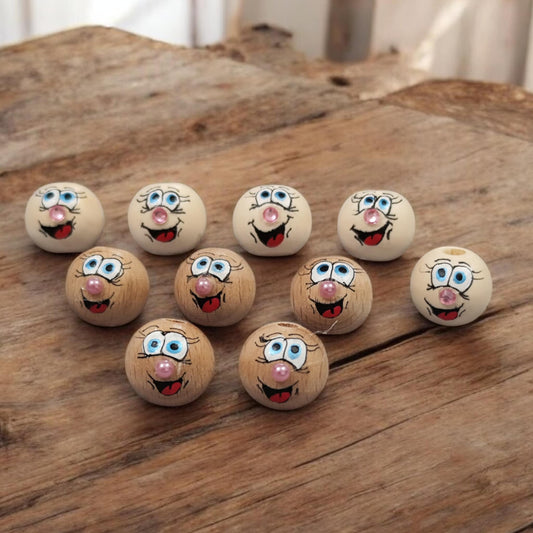 Glitzernasen Köpfchen aus Holz – handbemalt mit funkelnder Nase