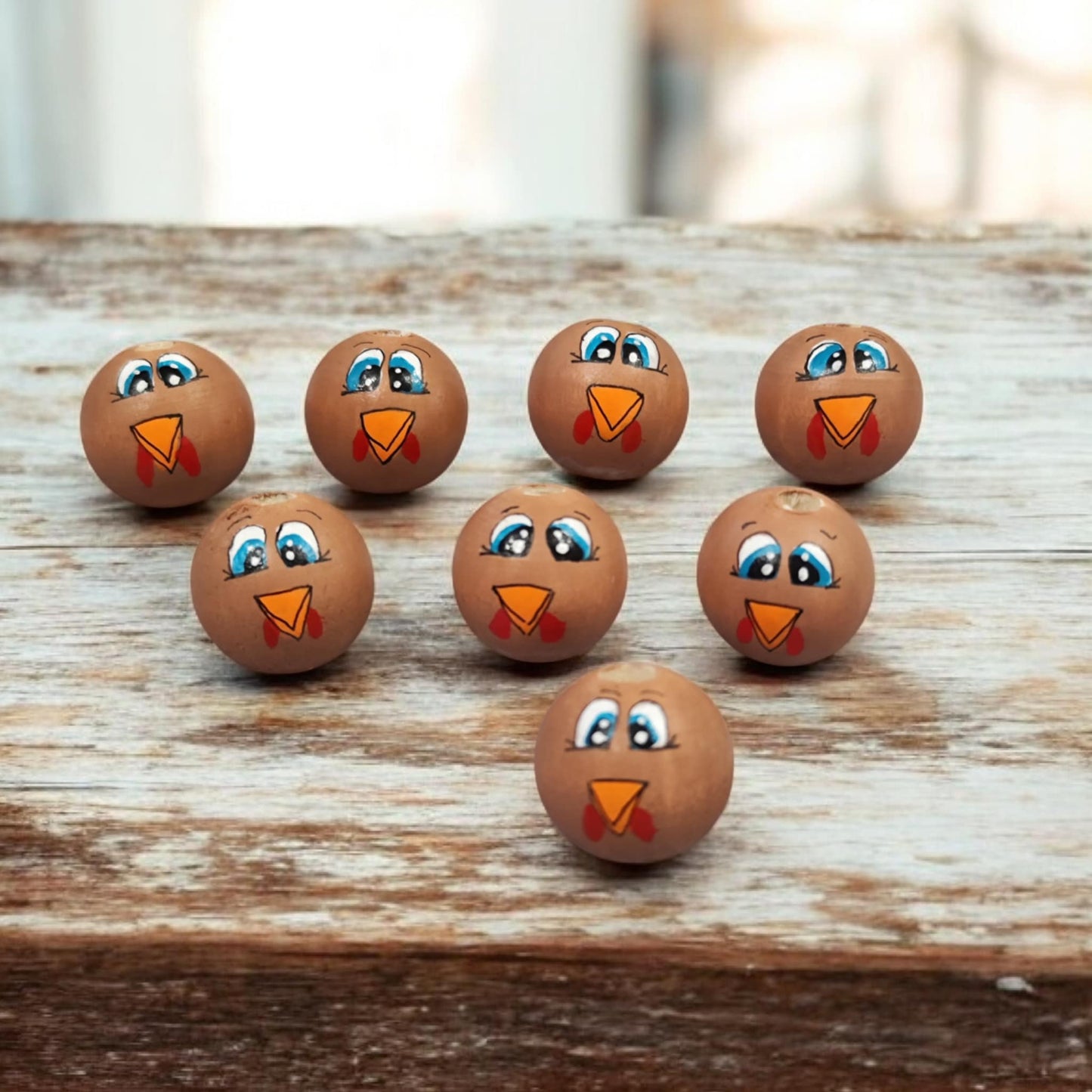 Handbemalte Gockel-Holzköpfchen (2 cm oder 2,5 cm) in Braun – Für deine Sorgenwürmchen