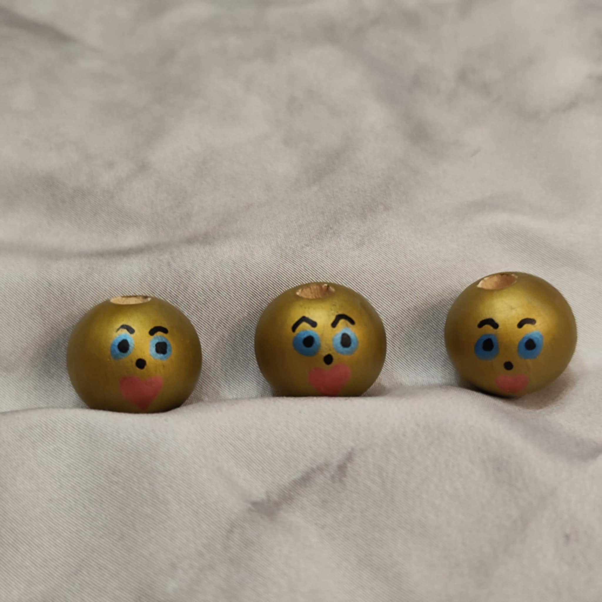 ✨ 3er Set Goldies mit blauen Augen –  festlicher Holzköpfchen
