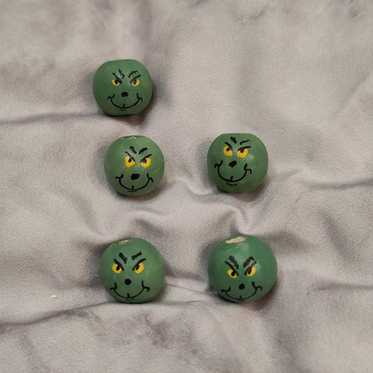 💚 5er-Set „Grinch“-Holzköpfchen – schelmisch, grün & handbemalt