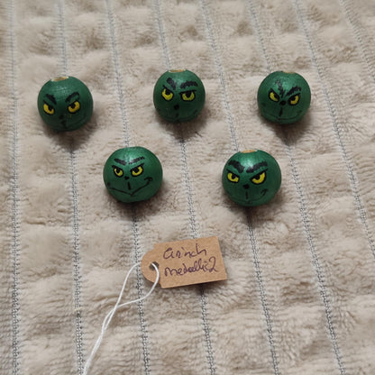 ✨ Grinch-Köpfchen 5er-Set – Metallic-Grün mit Charakter