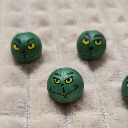 ✨ Grinch-Köpfchen 5er-Set – Metallic-Grün mit Charakter