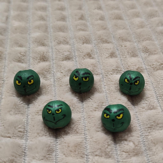 ✨ Grinch-Köpfchen 5er-Set – Metallic-Grün mit Charakter