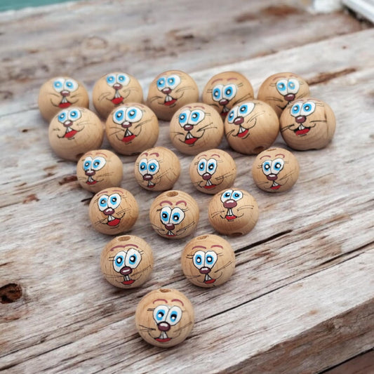 Klassiker: Handbemalte Häschen-Holzköpfchen (2 cm oder 2,5 cm) auf Buchenholz