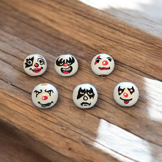 Gothic Clown 6er Set (2 cm) – Handbemalte Holzperlen