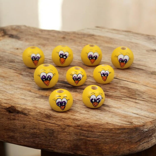 Klassik Handbemalte Küken-Holzköpfchen (2 cm oder 2,5 cm) mit violetten Augen