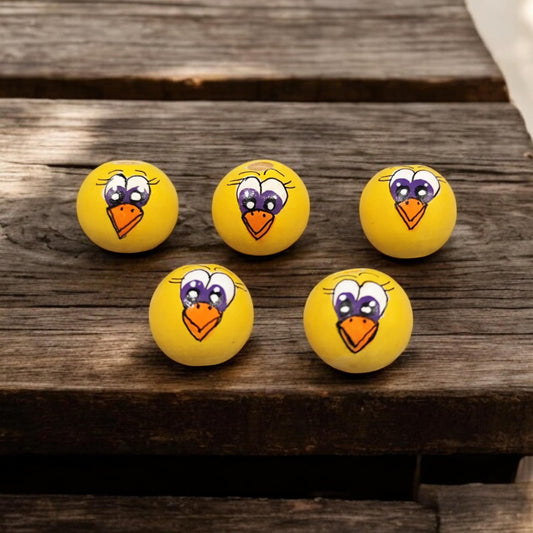 Klassik Handbemalte Küken-Holzköpfchen (2 cm oder 2,5 cm) mit violetten Augen
