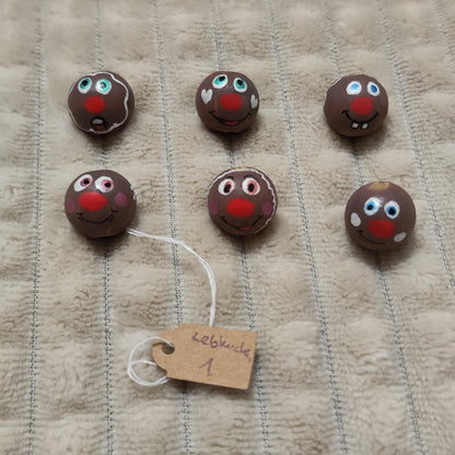 Lebkuchen-Köpfchen 6er-Set – handbemalte Holzköpfe mit Zuckerguss-Details für Worry Worms