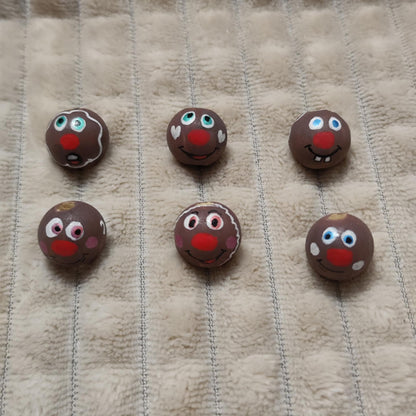 Lebkuchen-Köpfchen 6er-Set – handbemalte Holzköpfe mit Zuckerguss-Details für Worry Worms