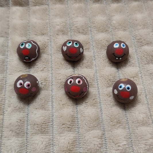 Lebkuchen-Köpfchen 6er-Set – handbemalte Holzköpfe mit Zuckerguss-Details für Worry Worms