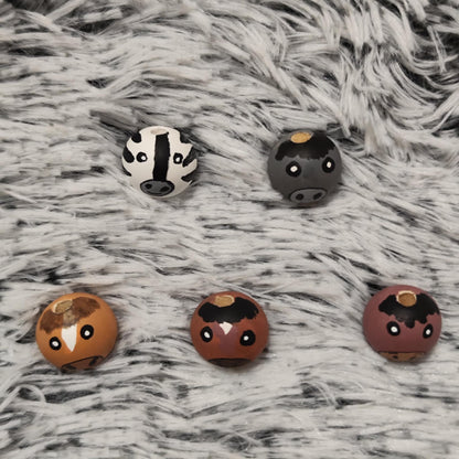 Equiden 5er-Set – handbemalte Holzköpfchen: 3 Pferde, 1 Zebra, 1 Esel, 2 cm