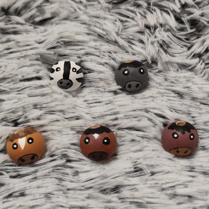 Equiden 5er-Set – handbemalte Holzköpfchen: 3 Pferde, 1 Zebra, 1 Esel, 2 cm