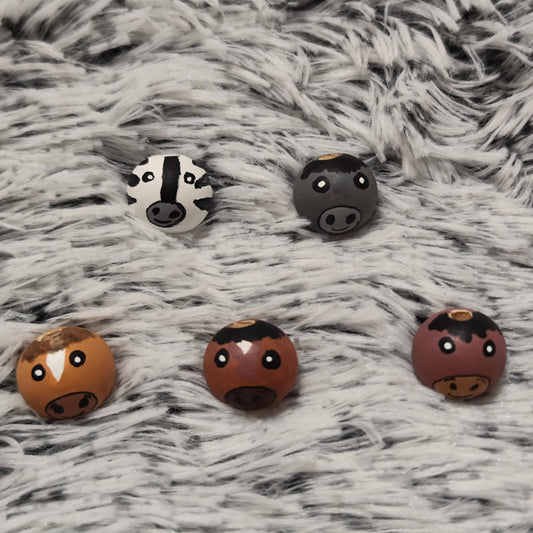 Equiden 5er-Set – handbemalte Holzköpfchen: 3 Pferde, 1 Zebra, 1 Esel, 2 cm