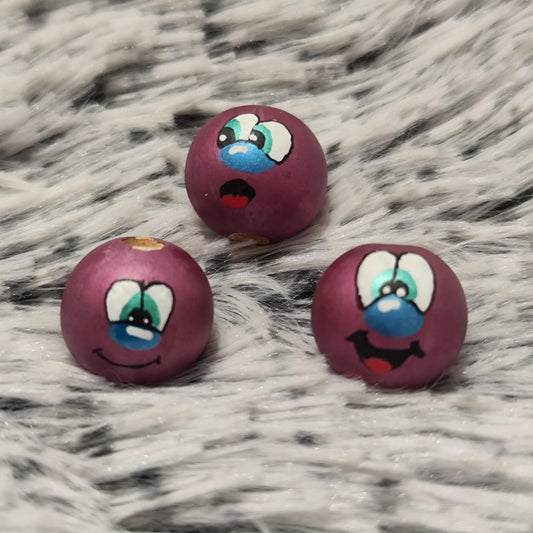 Pinkis 3er-Set – Holzköpfchen mit metallic-pinken Gesichtern, 2 cm