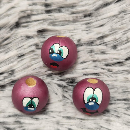 Pinkis 3er-Set – Holzköpfchen mit metallic-pinken Gesichtern, 2 cm