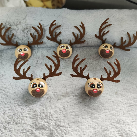 Rentier – Handbemalte Holzköpfchen aus Buche | Mit Filzgeweih | Weihnachtliches Highlight für besondere Projekte