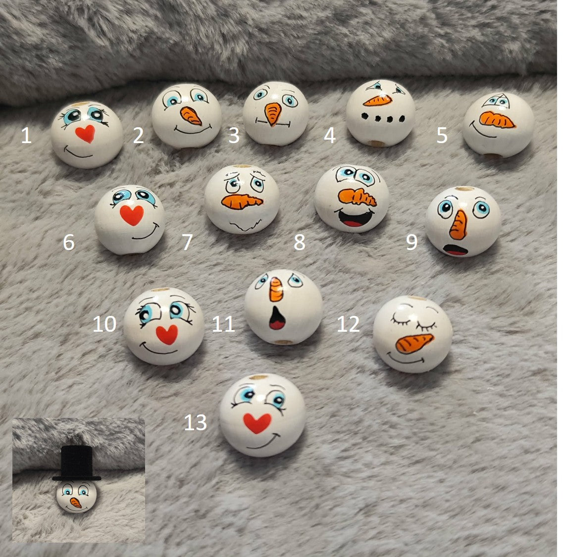 Schneemann – Handbemalte Holzköpfchen | Winter & Weihnachten mit optionalem Hut