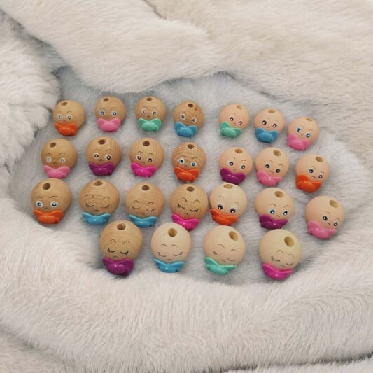 Nachschub! Handbemalte Baby-Holzköpfchen (2,5 cm) mit Schnuller