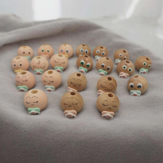 Nachschub! Handbemalte Baby-Holzköpfchen (2 cm) mit Schnuller
