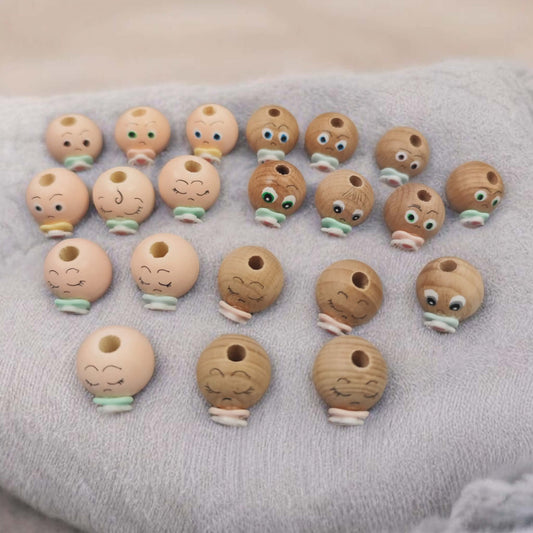 Nachschub! Handbemalte Baby-Holzköpfchen (2 cm) mit Schnuller