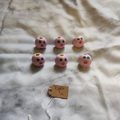 Silvester-Schweinchen 6er-Set – handbemalte Glücks-Köpfchen aus Holz, 2 cm