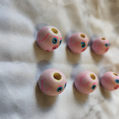 Silvester-Schweinchen 6er-Set – handbemalte Glücks-Köpfchen aus Holz, 2 cm