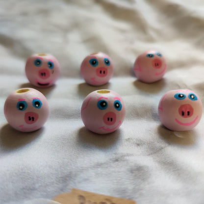 Silvester-Schweinchen 6er-Set – handbemalte Glücks-Köpfchen aus Holz, 2 cm