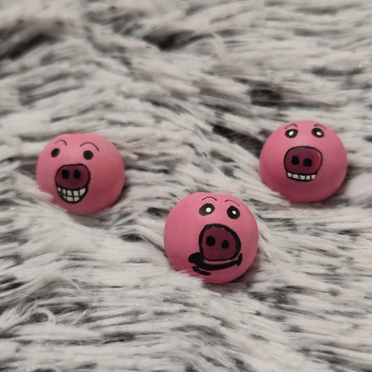 Schweinchen 3er-Set – handbemalte Holzköpfchen mit rosa Schnauze, 2 cm