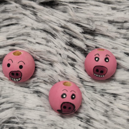 Schweinchen 3er-Set – handbemalte Holzköpfchen mit rosa Schnauze, 2 cm