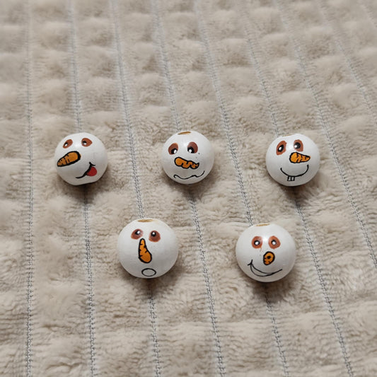 Schneemann-Köpfchen 5er-Set – handbemalte Holzköpfe mit braunen Augen, 2 cm