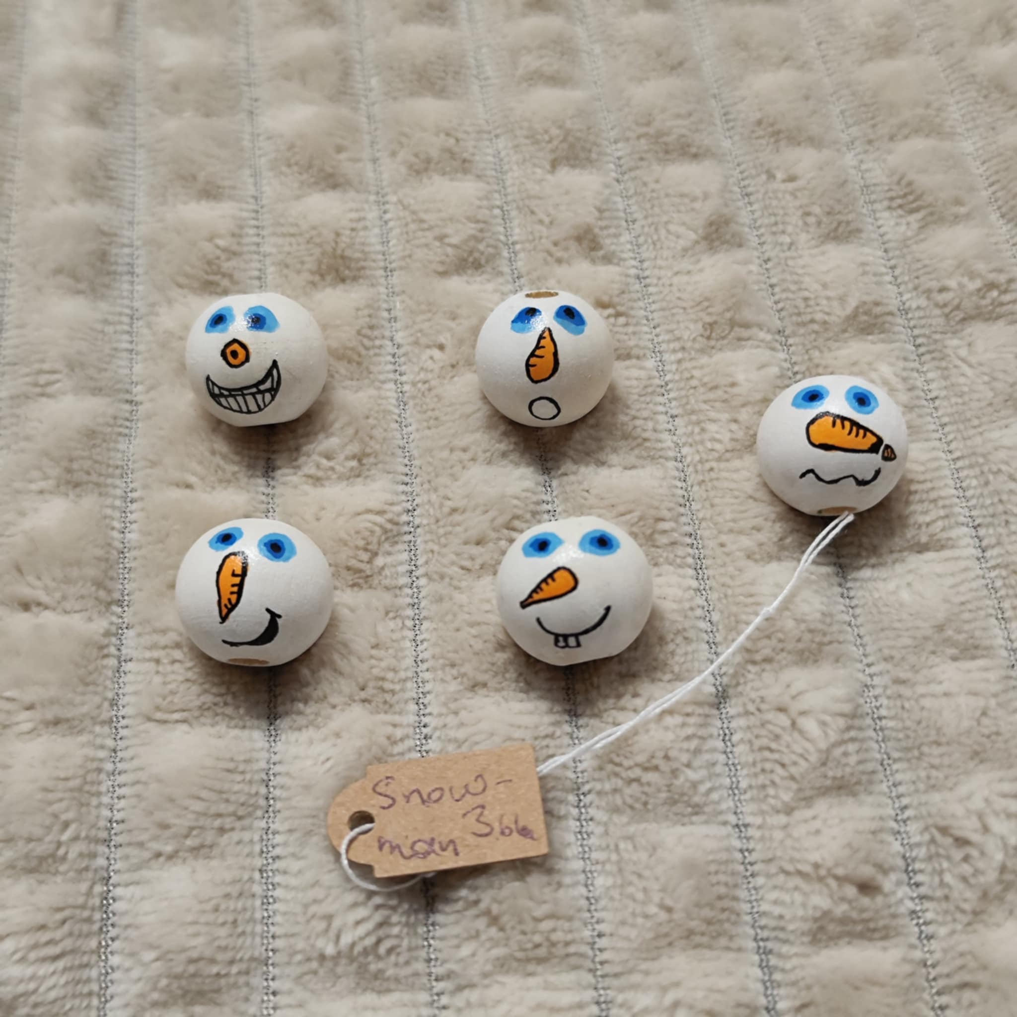 ❄️ Schneemann-Köpfchen 5er-Set – handbemalt mit blauen Augen