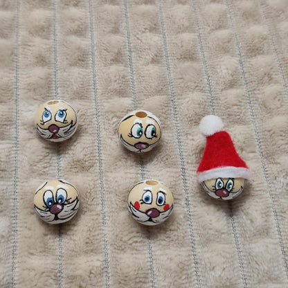 Weihnachtsmann-Köpfchen 5er-Set – handbemalte Holzköpfe mit bunter Nase, 2 cm, Mütze optionaloptional