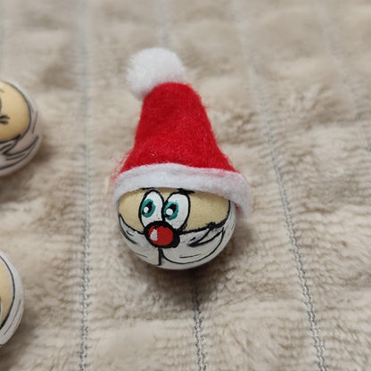Weihnachtsmann-Köpfchen 5er-Set – handbemalte Holzköpfe mit blauen Augen, 2 cm, Mütze optional