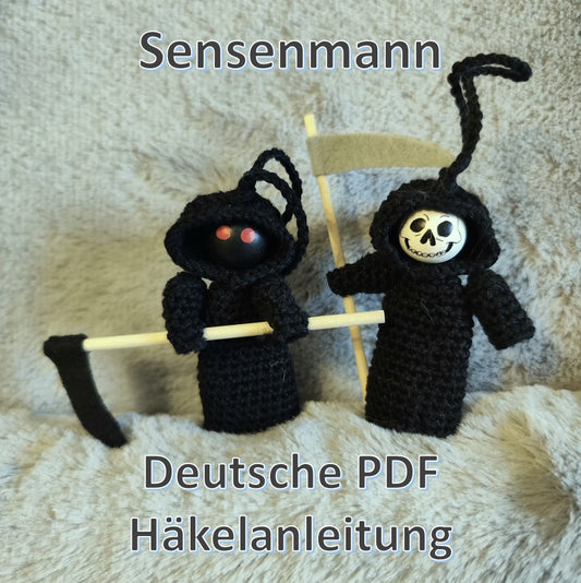Häkelanleitung „Sensenmann" – Sorgenwürmchen mit 2 cm Holzperle (PDF) 💀