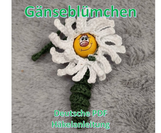 Häkelanleitung „Gänseblümchen" – Anhänger mit 2 cm Holzperle (PDF) 🌼