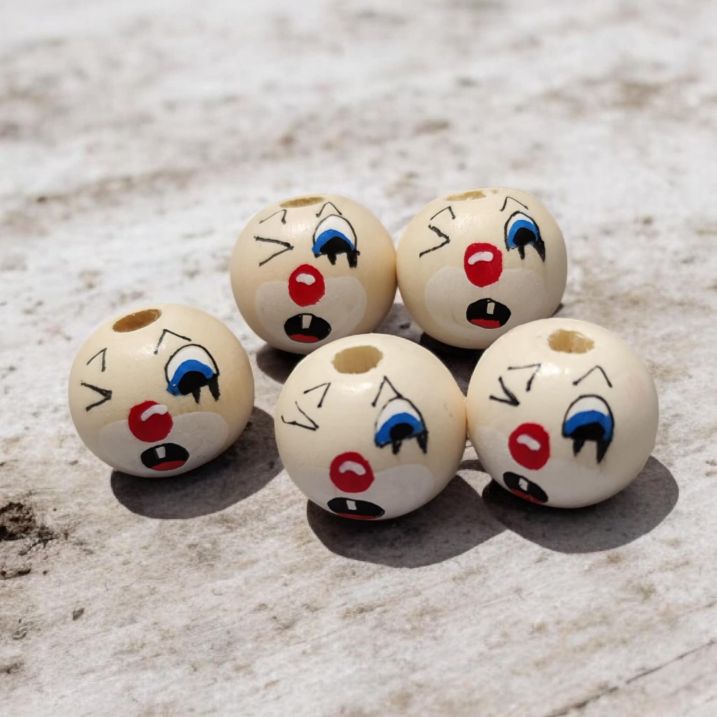 Einzahn-Clown (2 cm oder 2,5 cm) – Handbemalte Holzperlen