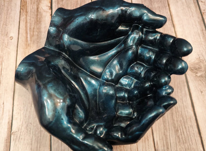🖐️ Decorative hand-shaped bowl – black-blue shimmering &amp; handmade